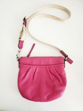Coach Pink Leather Crossbody with Cream Canvas Strap Vintage